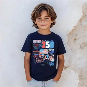 USA 250 Anniversary Personalized Patriotic Collage Youth Tee 4th of July Independence Day