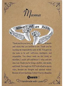 Daughter Ring Mom Angel Baby Footprint Ring, Angel Mom Accessory, Daily Gift, Girl Ring, Engraved Ring, Memorial Jewelry, Gift for Lost Mother, Personalized Jewelry