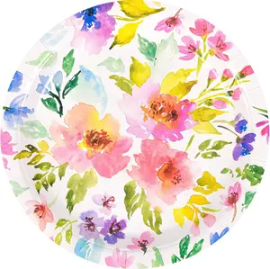 48Pcs Floral Paper Plates Spring Summer Flowers Disposable Party Dessert Plate 7" Watercolor Purple Pink Bouquet Meadow Plates for Birthday Wedding Baby Bridal Shower Party Supplies (48)