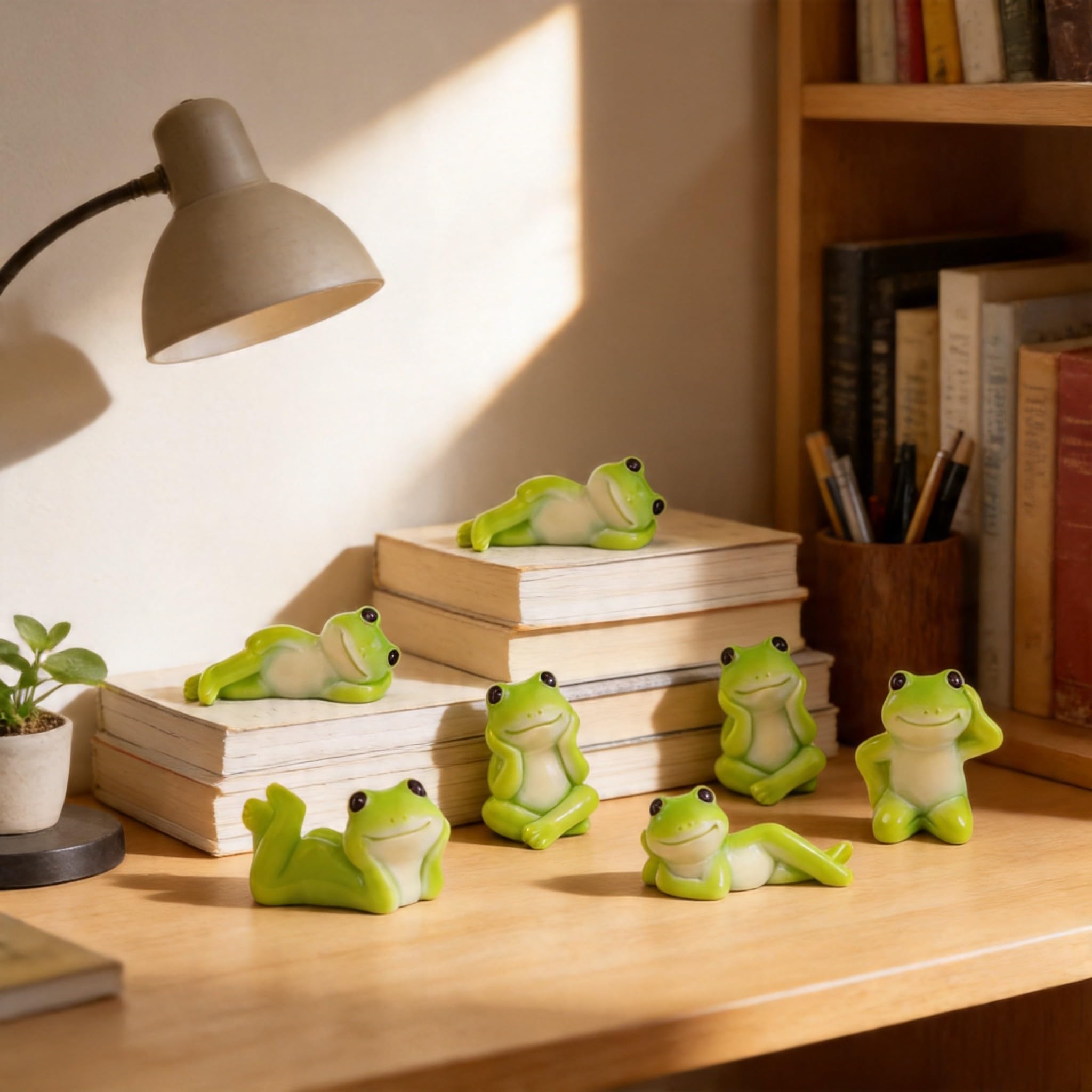 6Pcs Cute Lazy Frog Resin Figurines Set, Miniature Green Frog Ornaments, Cottagecore Aesthetic Desk Decor for Workspace, Micro Landscape Fairy Garden Accessories, DIY Craft Decor & Party Favors for Frog Lovers.
