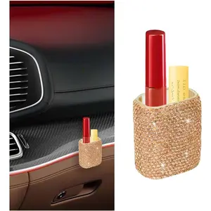 Bling Car Chapstick Holder, Crystal Rhinestone No Melt Upright Vehicle Lipstick Organizer for Women Girls, Shiny Diamond Automotive Lip Balm Holder, Universal for SUV RV Truck (Champagne)