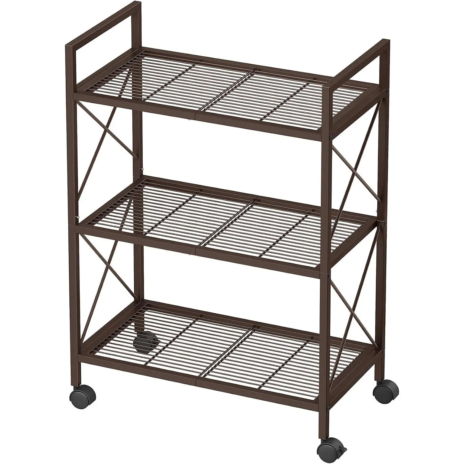 SONGMICS 3-Tier Steel Storage Rack with Wheels, Mesh Shelving Unit, for Entryway, Traditional Basic Style