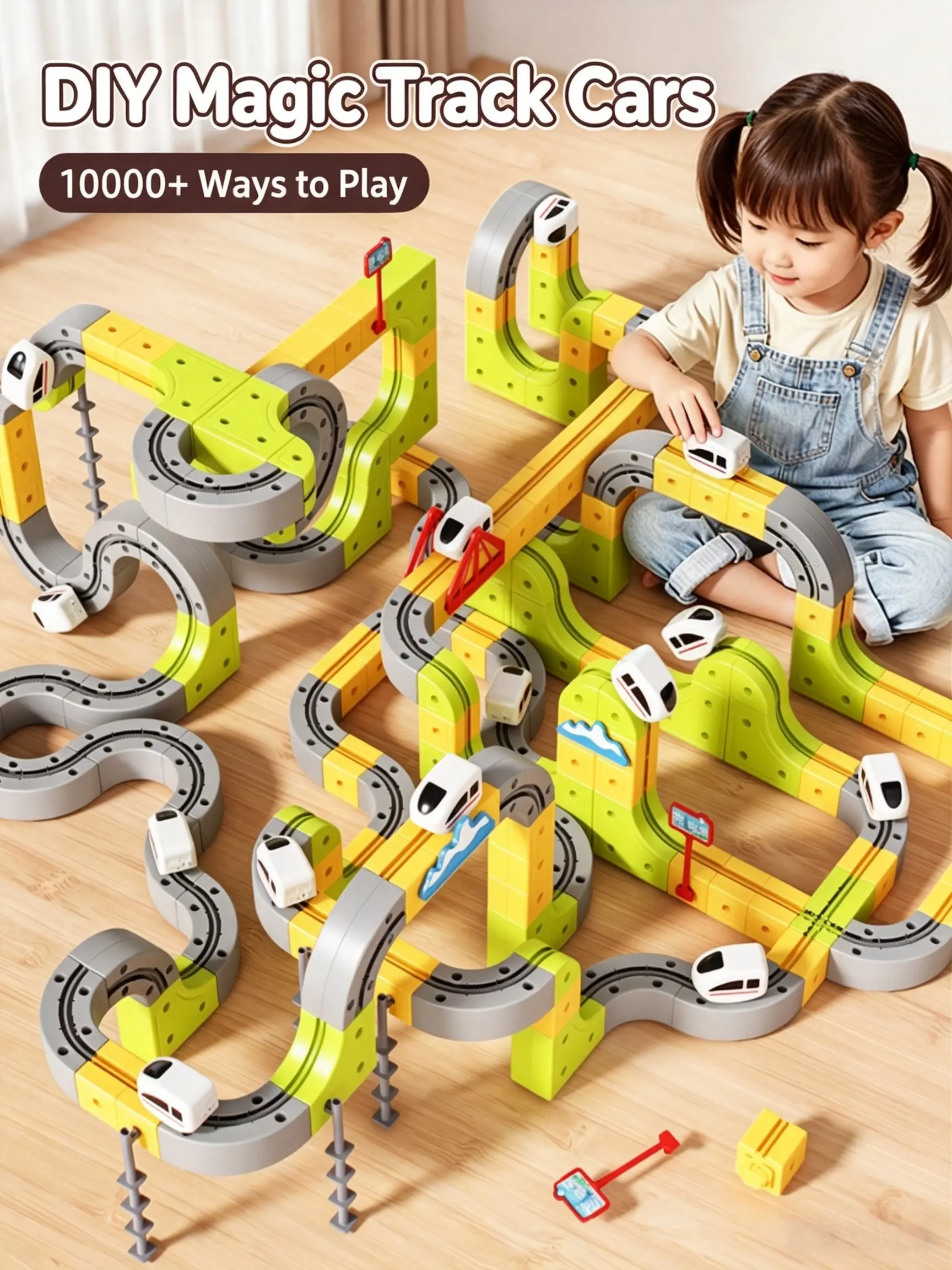 Magic Track Cube STEM Building Toy - Anti-Gravity DIY Race Track Playset with Electric Train Car Blocks, Educational Construction Gift for Kids Ages 3+