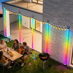 RGB+IC Neon Pole Lights, 2-Pack Waterproof LED Light Bars for String Light Poles, Music Sync App Control Patio Decor