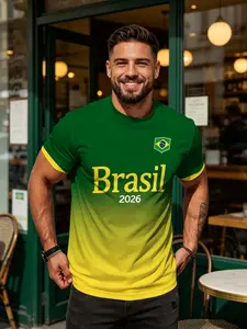 Brazil National Team 3D Digital Print T-Shirt, 2026 New Men's Round Neck Short Sleeve, Football Culture Casual Top, All Seasons