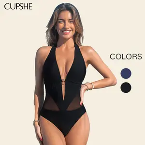 CUPSHE TikTokShopSpringGlowUp Plunging Halter One-Piece Swimsuit Swimwear with Tummy Control Mesh, Gold Charm Bathing Suit, Slimming Monokini for Beach Vacation 2026