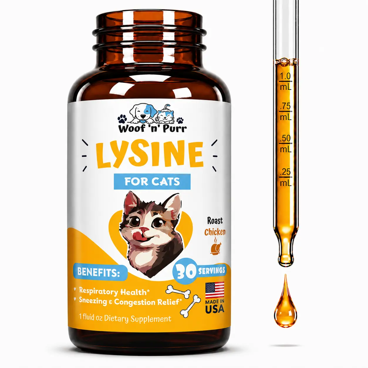 Cat Lysine Supplement – Respiratory Health, Sneezing & Congestion Support, Immune Support, 30 Servings