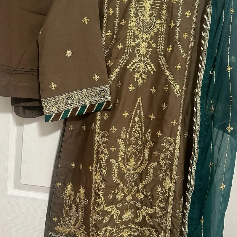 Women's Asim Jofa Luxury Arabic Lawn 3-Piece Formal Clothes - Long Sleeve Elegant Chiffon Dress, Small, 18in Chest, 39in Trouser Length, 45in Shirt Length, Ready for Dispatch, Chest: 18”