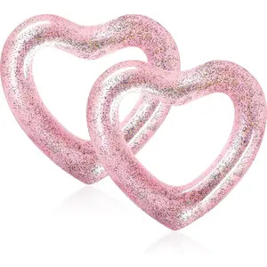 2 Pcs Heart Pool Floats Inflatable Swim Rings, 47.3 x 39.4 Inch Bachelorette Floaties Heart Shaped Swimming Loungers Tube for Adults Summer Water Ring,Fun Beach Party Decorations