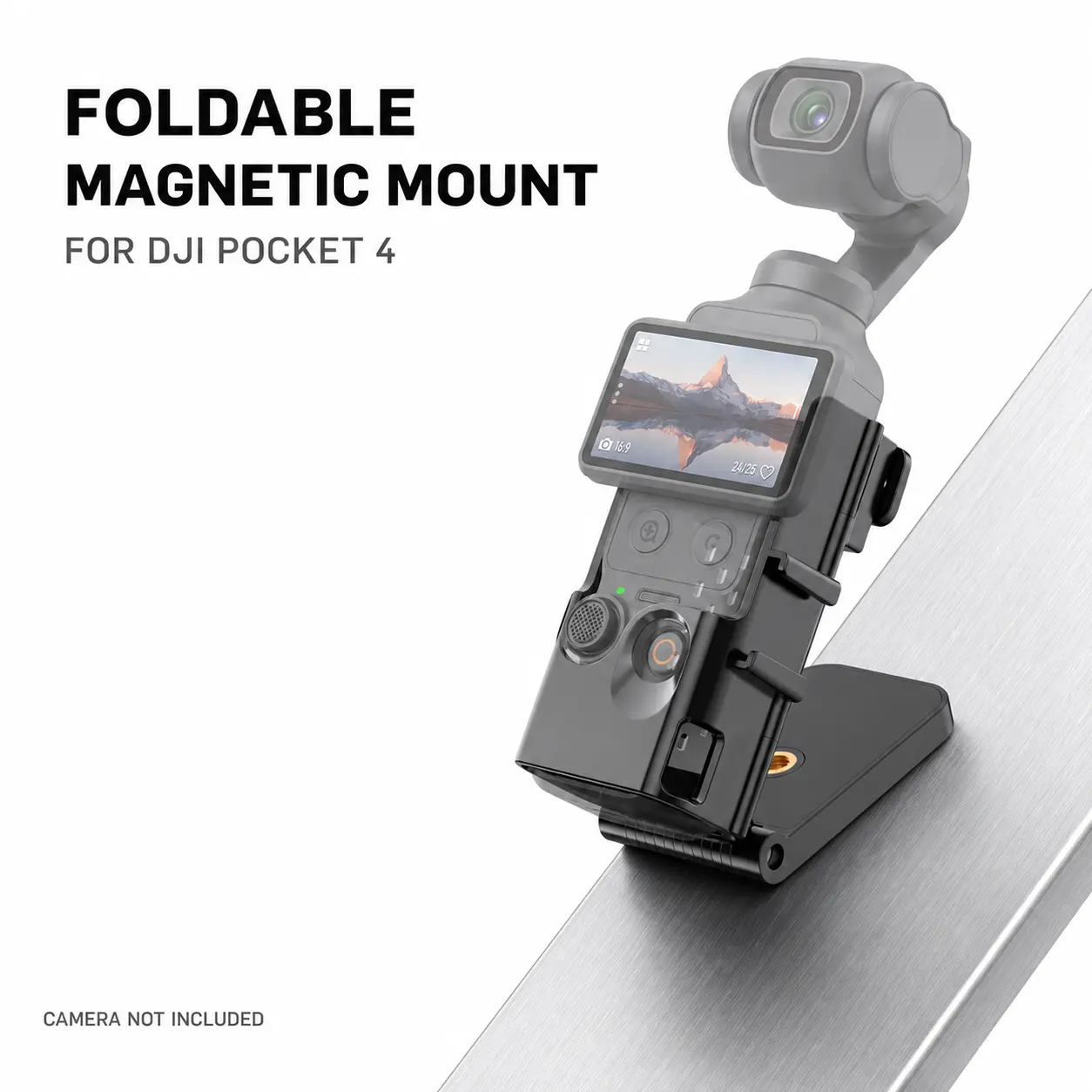 Magnetic Foldable Camera Mount for Pocket 4, 180° Adjustable Metal Surface Shooting Base with Wraparound Protective Holder and 1/4-Inch Thread for Vlogging,back to school,back to school haul