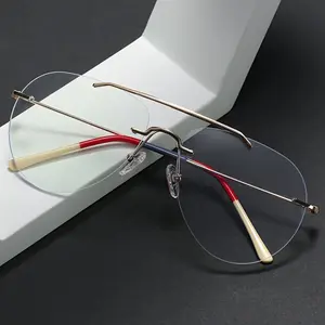 Stylish and Unique Frameless Double-Bridge Pilot Glasses Retro Men's Toad Eyeglasses Computer Frames