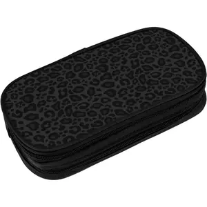 Black Leopard Print Pencil Case Big Capacity Multi Compartment Stationery Box Pencil Pouch Holder Desk Organizer For School Office