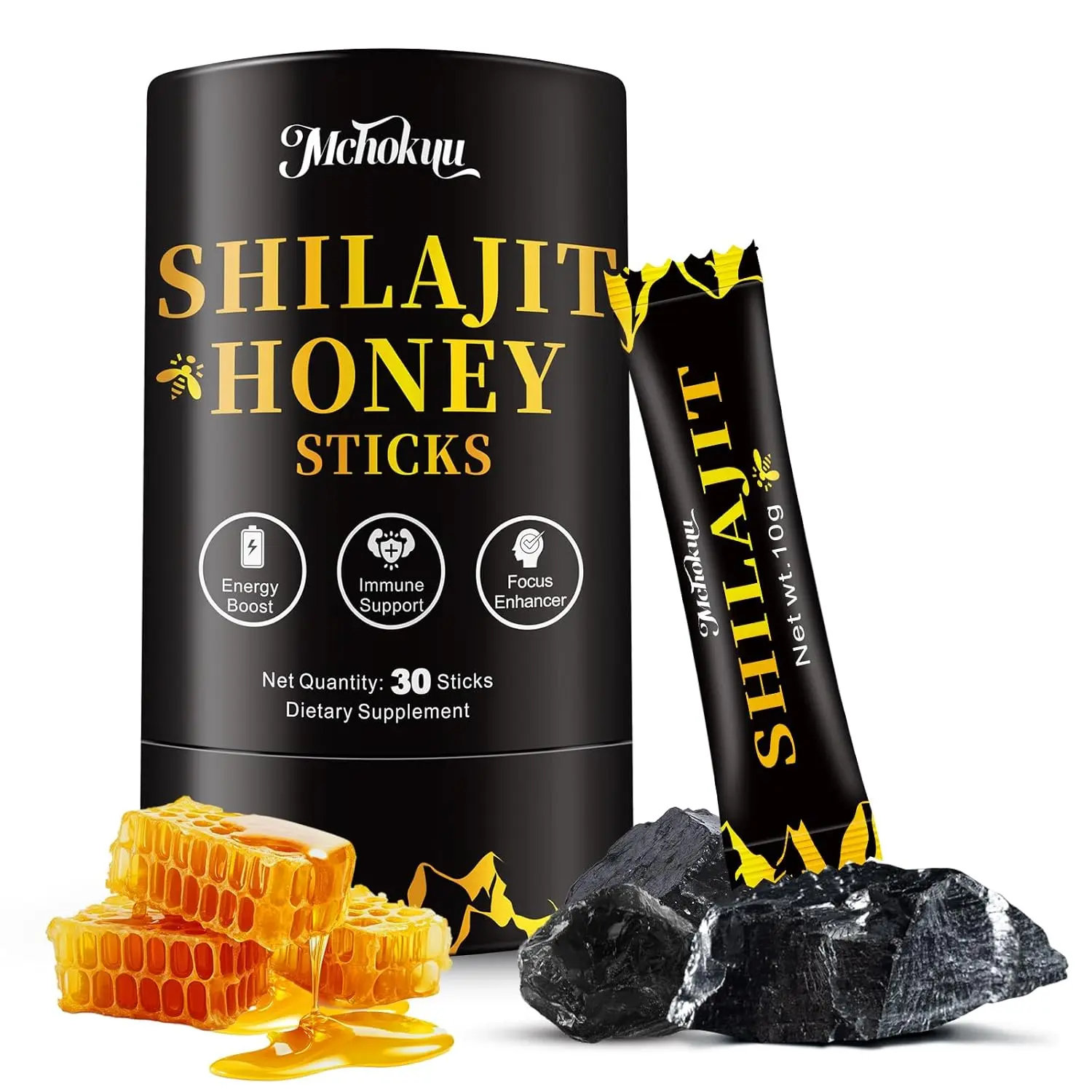 Shilajit Honey Sticks for Men & Women, 30 Ct – Pure Himalayan Shilajit with Organic Honey, 85+ Minerals, 75%+ Fulvic Acid