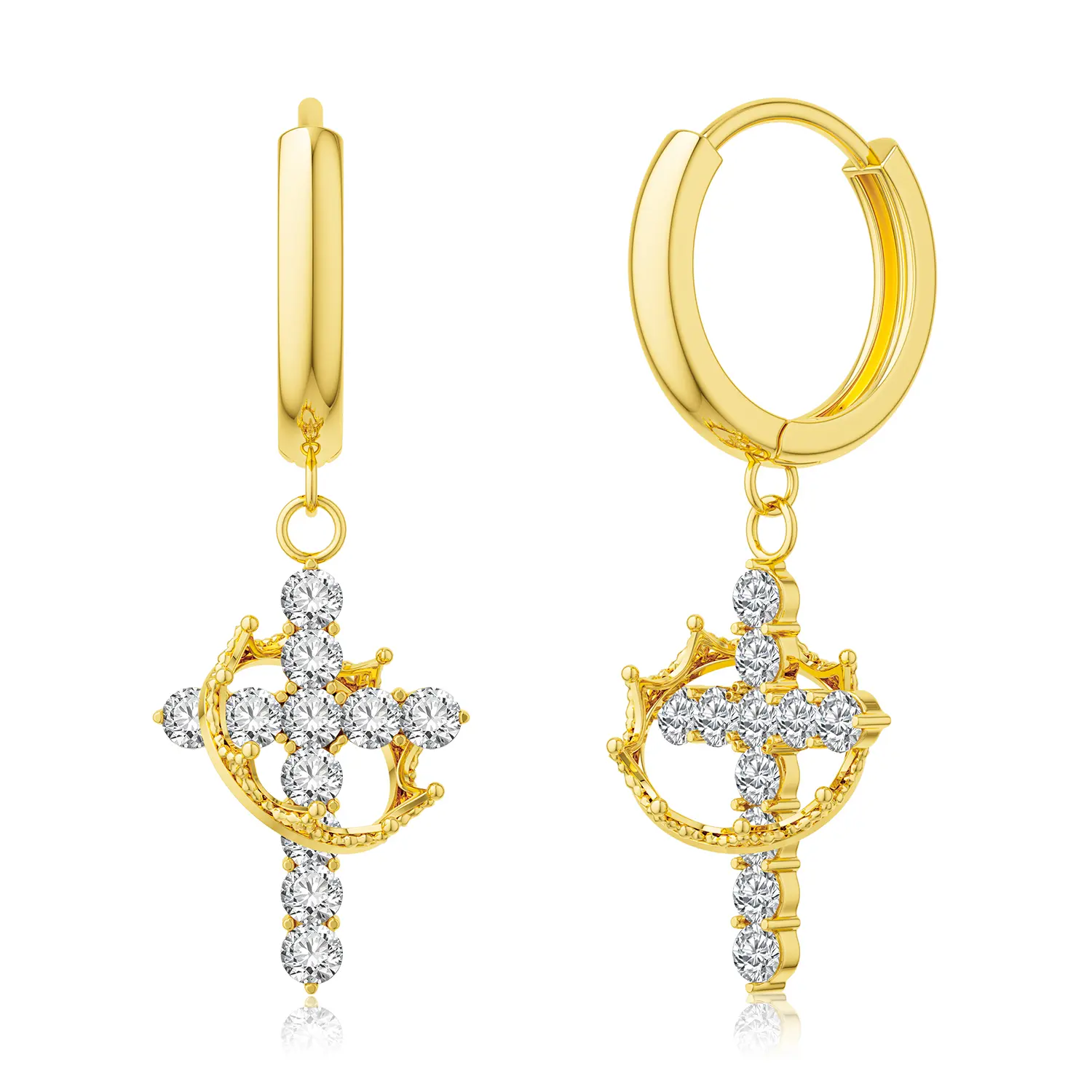 Tewiky Women's Crystal Crown Cross Earrings, Hypoallergenic Non-Tarnish Spiritual Jewelry, Faith-Based Fashion Accessory, Ideal Christmas Gift