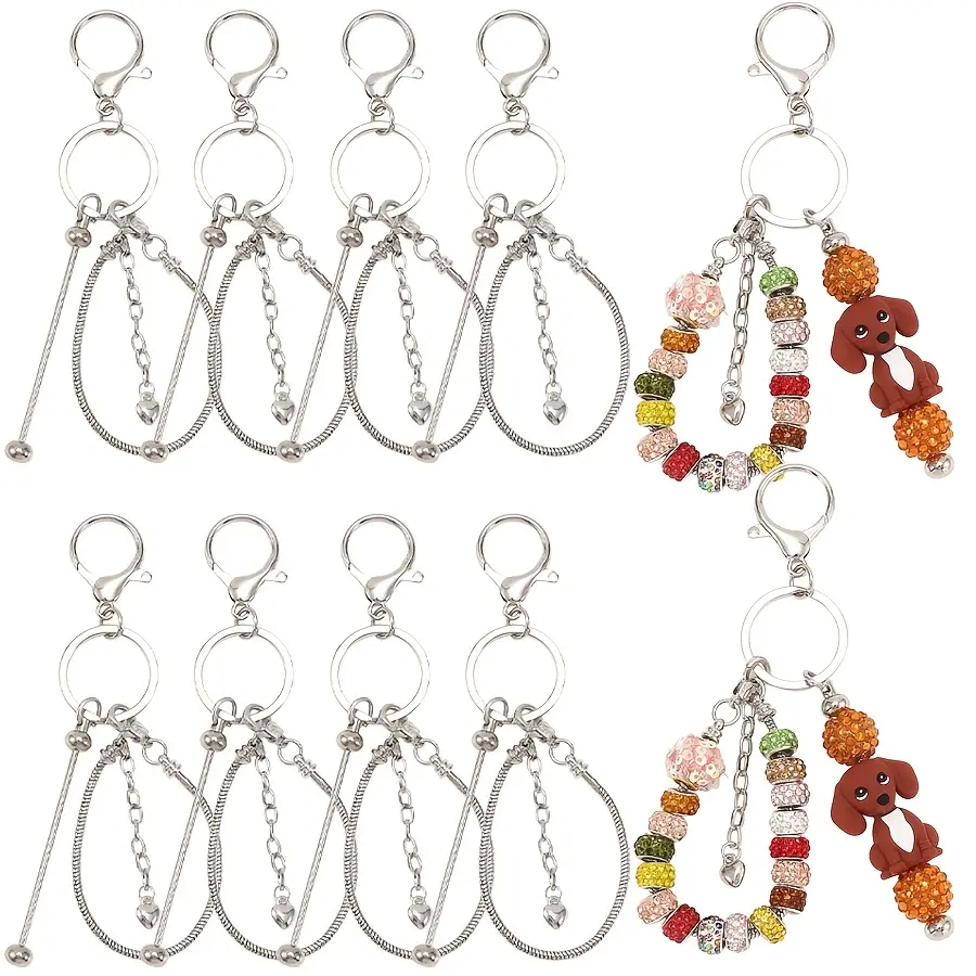20 Items Sturdy Alloy Beaded Keychains with Snake-Shaped Thick Chains, Interesting Designs for Ladies' Handbag Hanging Accessories, Ideal Anniversary/Birthday Gifts for DIY Beading & Jewelry Making Enthusiasts
