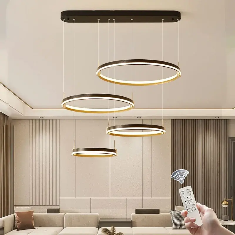 Garwarm Dimmable LED Chandelier 100W LED Modern Chandelier 4 Rings Pendant Lighting,DIY Shape Hanging Light for Dining Room Living Room Foyer,Color Changeable/3000-6500K Lamp Home