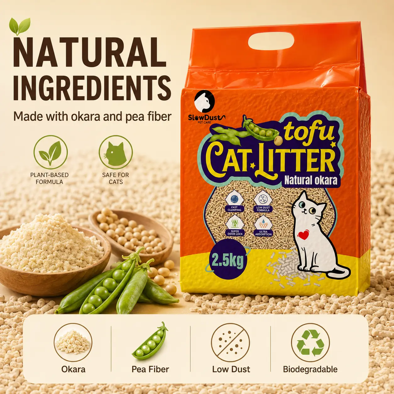 SLOWDUST Natural Tofu Cat Litter,5.5LB