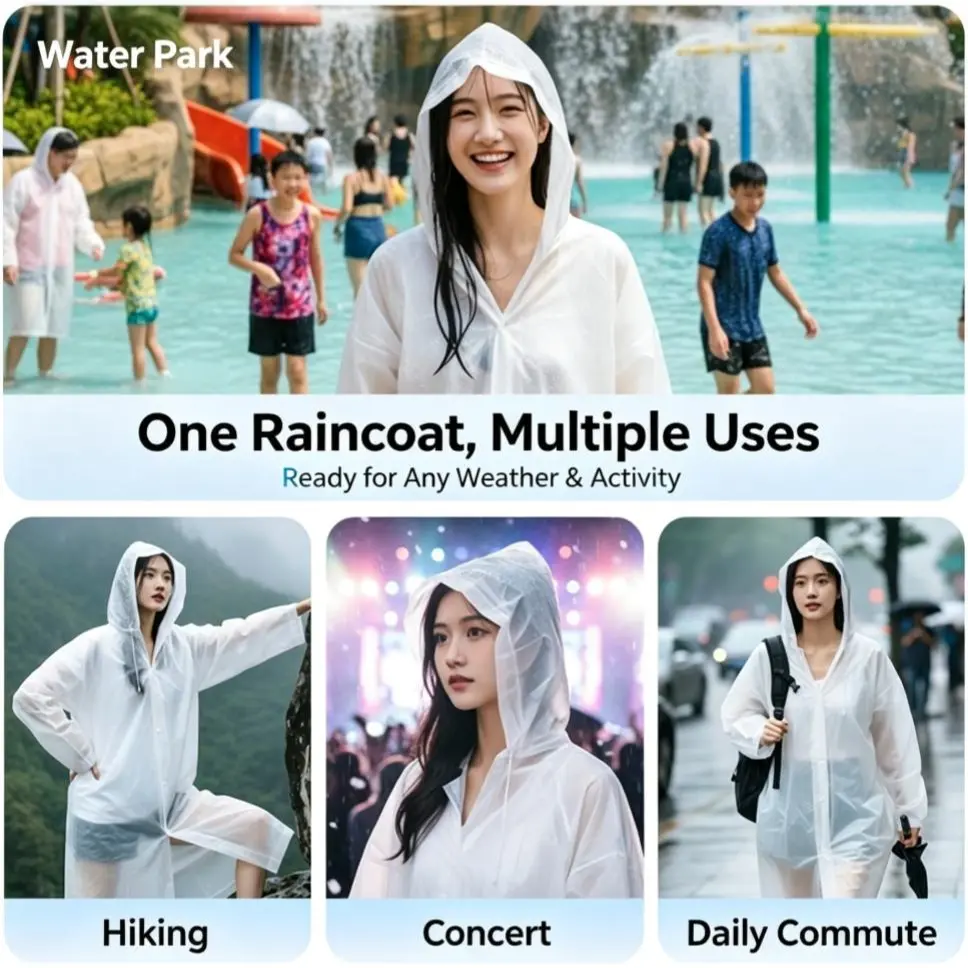 EVA Reusable Long Raincoat With Hood, Lightweight Waterproof Rain Poncho For Men Women, Unisex Loose Rain Coat For Outdoor Travel Camping