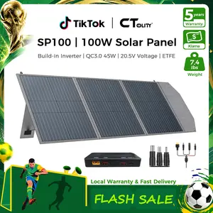 [Summerwins][Camping Essentials 2026/Camping Gear] CTOLITY SP100 100W Portable Solar Panel Phone Charger with PD45W QC3.0 XT60 DC5525 PV Connector High Efficiency 22% for Camping RV Marine Backyard Emergency Waterproof Foldable Smartphone Chargeable tik