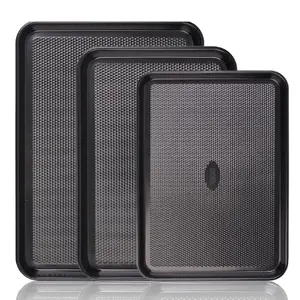 3-Piece Baking Sheet Pan Set for Oven | Nonstick Cookie Sheets with Diamond Texture Airflow | Extra Thick 0.6mm Bake Trays, PFOA/PFOS/PTFE/PFAS Free