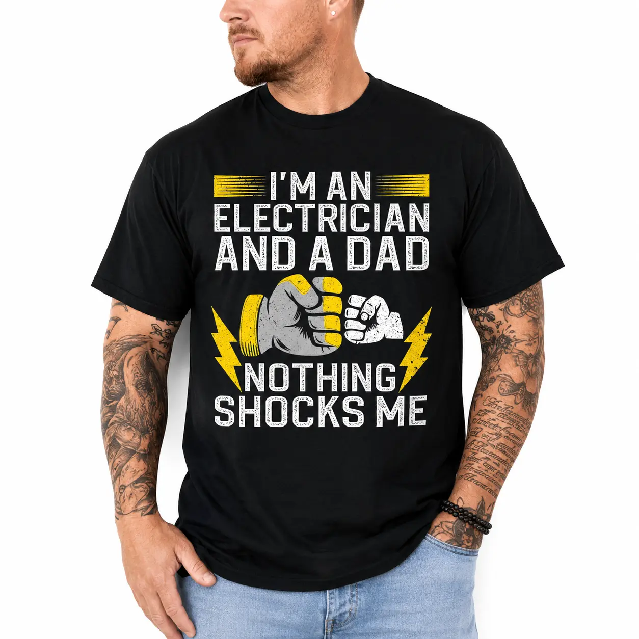 Funny Electrician Design for Men Daddy Electrical Engineers T-Shirt, Electrician Dad Graphic Tee, Electrical Worker Gift Shirt, Unisex Cotton Crew Neck Casual Top