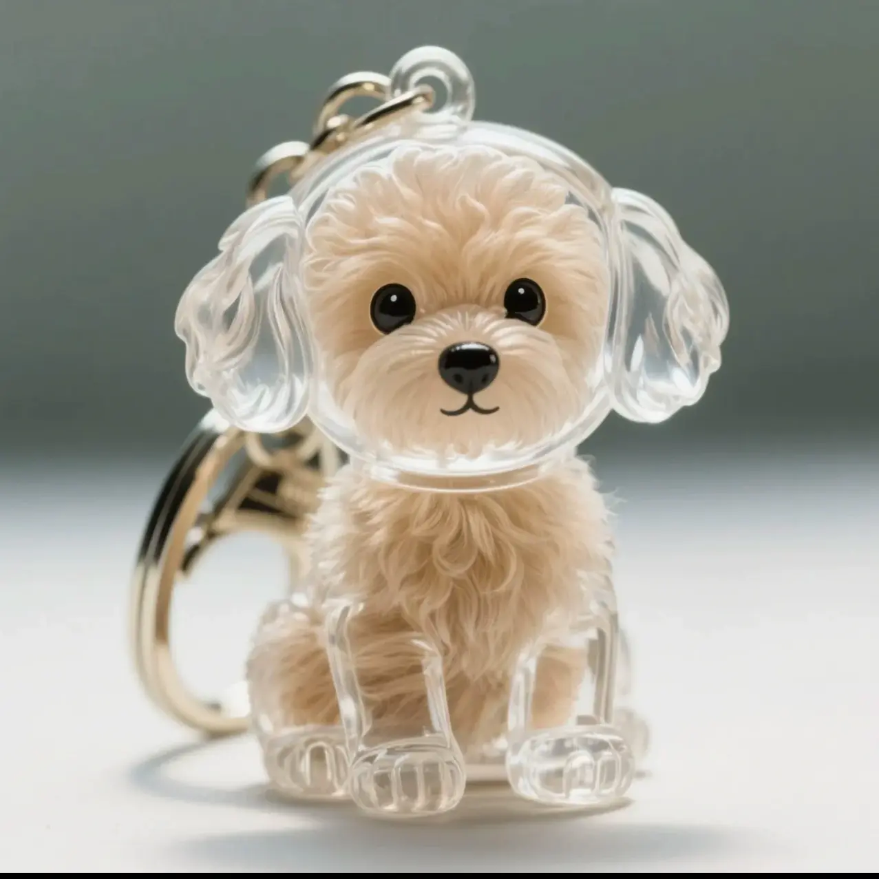 Mini Personalized Dog Fur Keychain - 1.7in Acrylic+Silicone Base, Simple Fill and Seal, Watersafe Seal, Water-Resistant Durable Pet Hair Holder, Cute Commemorative Gift for Dog Parents, ASMR Accessory with Hello Kitty McDonald's Toy Accent