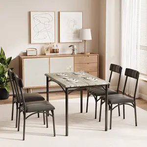 Garvee 5-Piece Kitchen Dining Room Table Set for 4 with Rectangular Metal and Wood Table and Chairs, Retro Brown Rustic Modern Indoor Breakfast Nook Dinette Furniture