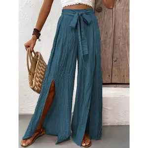 Tied Slit Wide Leg Pants
