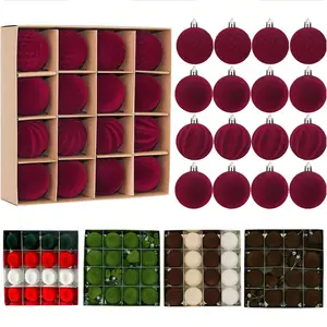 Velvet Christmas Ball Ornament Set, Shatterproof Plastic Flocked Tree Balls, Holiday Party Decoration, Festive Xmas Decorations