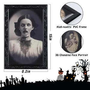 3D Horror Moving Face Picture Frame - Plastic Spooky Ornament | Halloween Decoration & Gift for Horror Party & Home, Disposable/Reusable