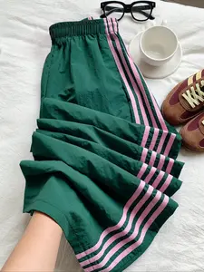 Women's Summer Loose Casual Colorblock Striped Pants, Comfortable Elastic Waist for Daily Wear, Versatile Fashion for Everyday