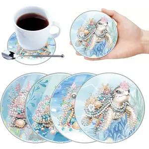 4pcs Acrylic DIY Diamond Painting Coasters Kits with Holder Diamond Painting Art Coaster Kit Can Be Washed With Water Diamond Painting Crafts Coaster for Beginners Adults & Art Craft Supplies