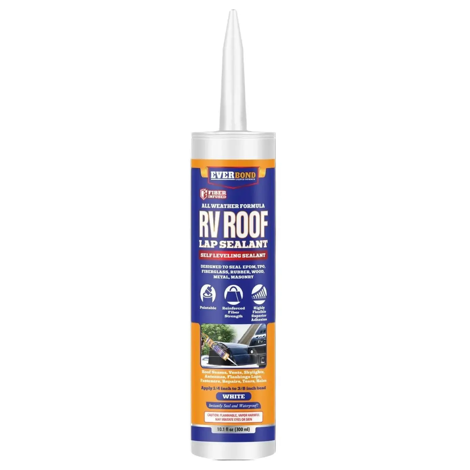 Self Leveling RV Roof Sealant - Fiber Infused Flexible Strong Sealant for RVS, Campers, Trailers, Buildings, Repairs. 1 Caulk Tube for  RV R