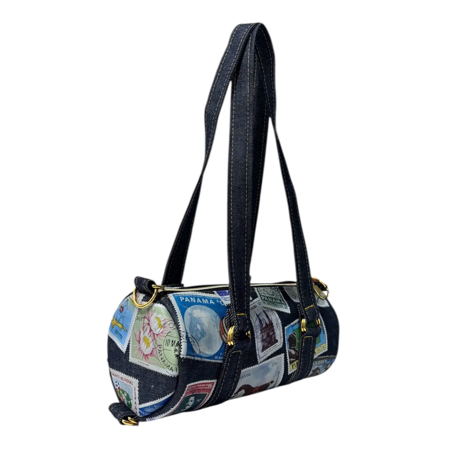 Denim Panama Vintage Postage Mini Duffle - Barrel Bag