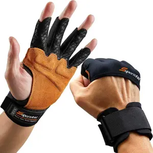 Workout Pull-Up Grip Gloves Heavy Duty Cowhide Padded Weight Lifting Gloves with Wrist Support Half-Finger Design for Back Workouts Protection & Silicone Grips Gym for Weightlifting, Deadlifts, Dumbbell Exercises
