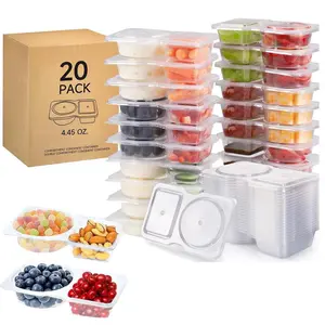 20 Sets Reusable Snack Containers with Lids 2 Compartment Condiment Dip Container for Refrigeration Take Out Sauces Portion Control Meal Prep Leakproof BPA Free Small Snack Pack Box for Adult Kid