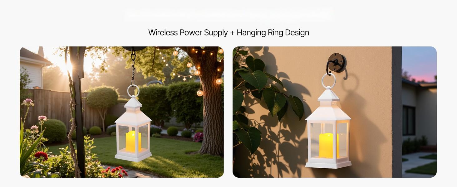 12 Pack Decorative Lanterns with LED Flameless Candles, Plastic Frame and Glass Panels, Wall Hanging Indoor Porch Lanterns for Wedding Tables and Party Decor, Farmhouse Style White