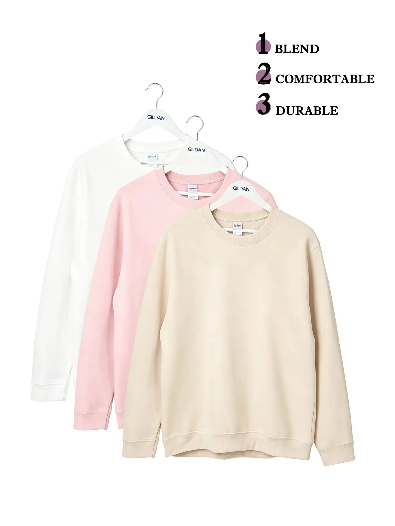 3 Pack GILDAN 18000 Sweatshirt Women Soft Durable Blend Fleece Crewneck Loose Fit Plain Blank Pullover Shirt Casual Daily Basic Pastel Tops Set, Women's Crewneck Sweatshirt