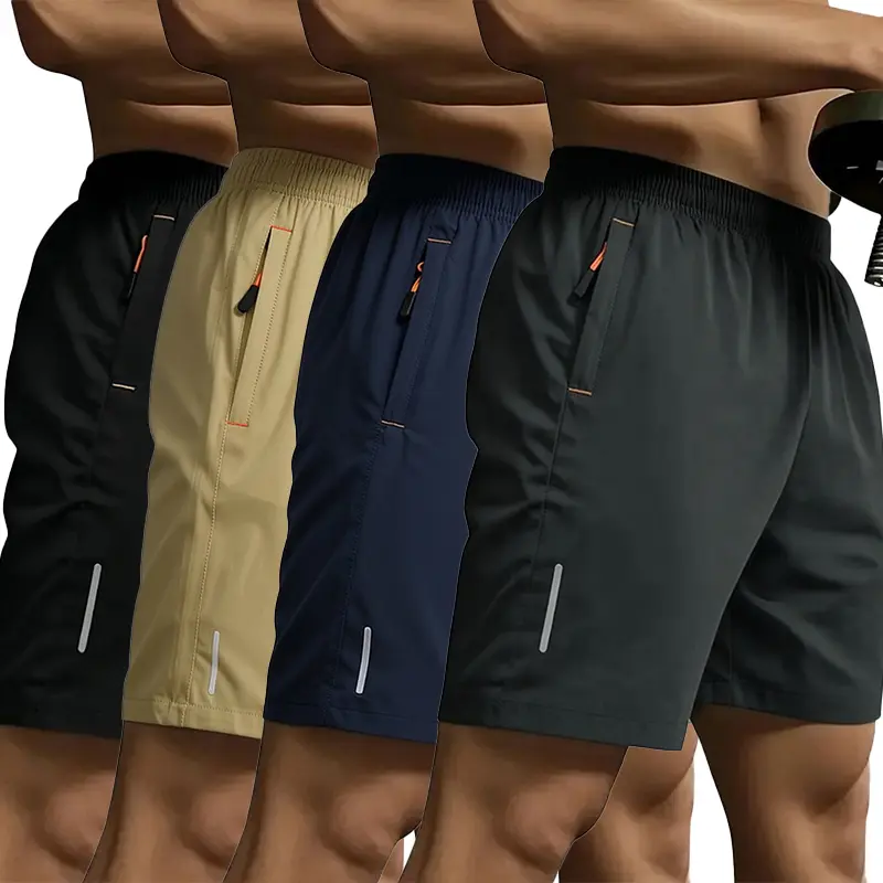 Menswear 4 Pack Men’s Summer Shorts Casual Athletic Style, Quick Drying Breathable, Drawstring, Zippered Pockets for Running, Fitness, Outdoor Activities