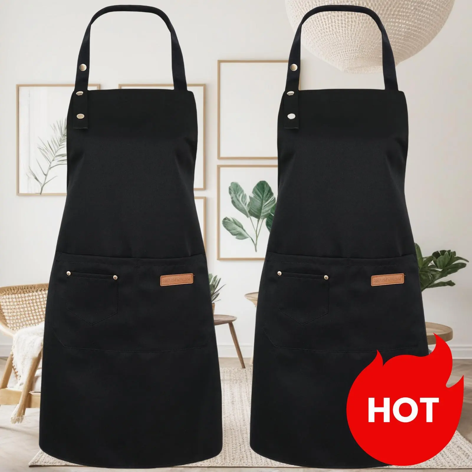 Chef Apron Set 2-Pack 3 Pockets for Cooking Baking Grilling Art Adjustable Spill-Proof Kitchen Aprons One-size-fits-most Machine Washable Gift Idea Aproncorset # SummerVibes