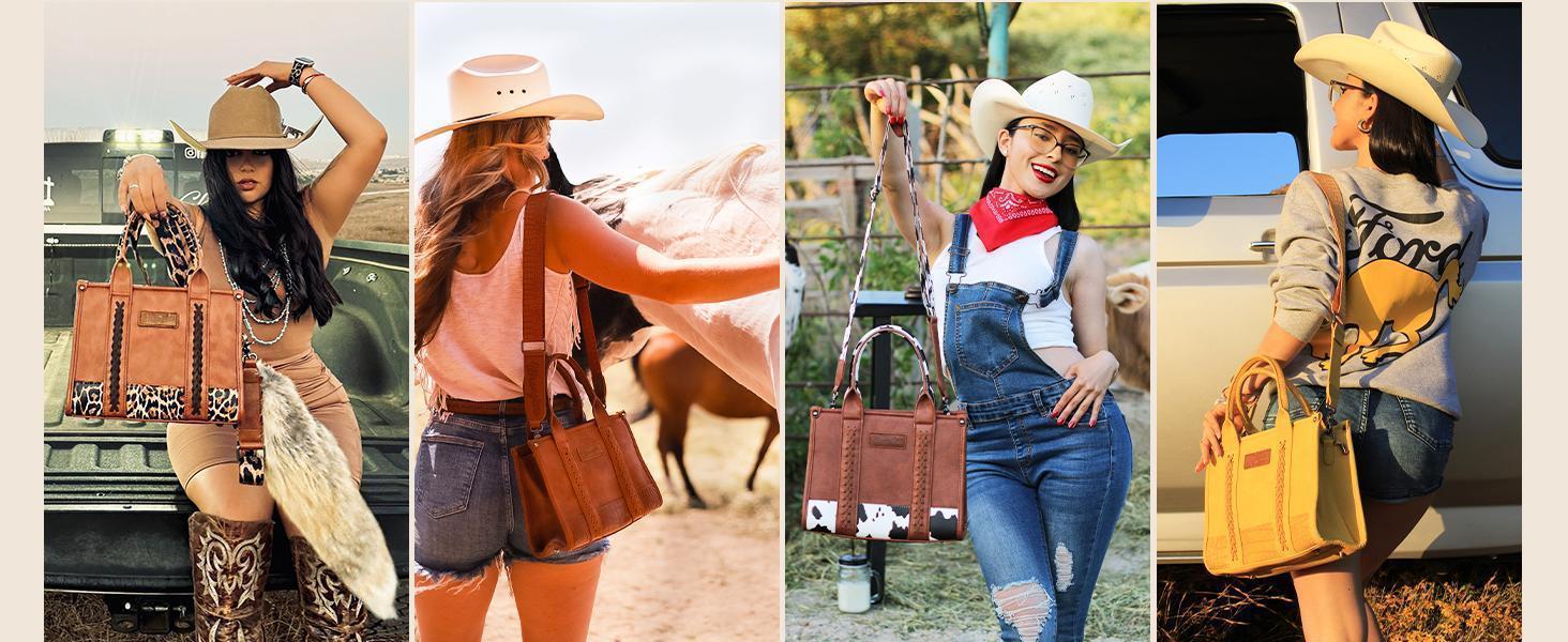 Wrangler Tote Bag for Women Western Cow Print Purse Designer Top Handle Handbags