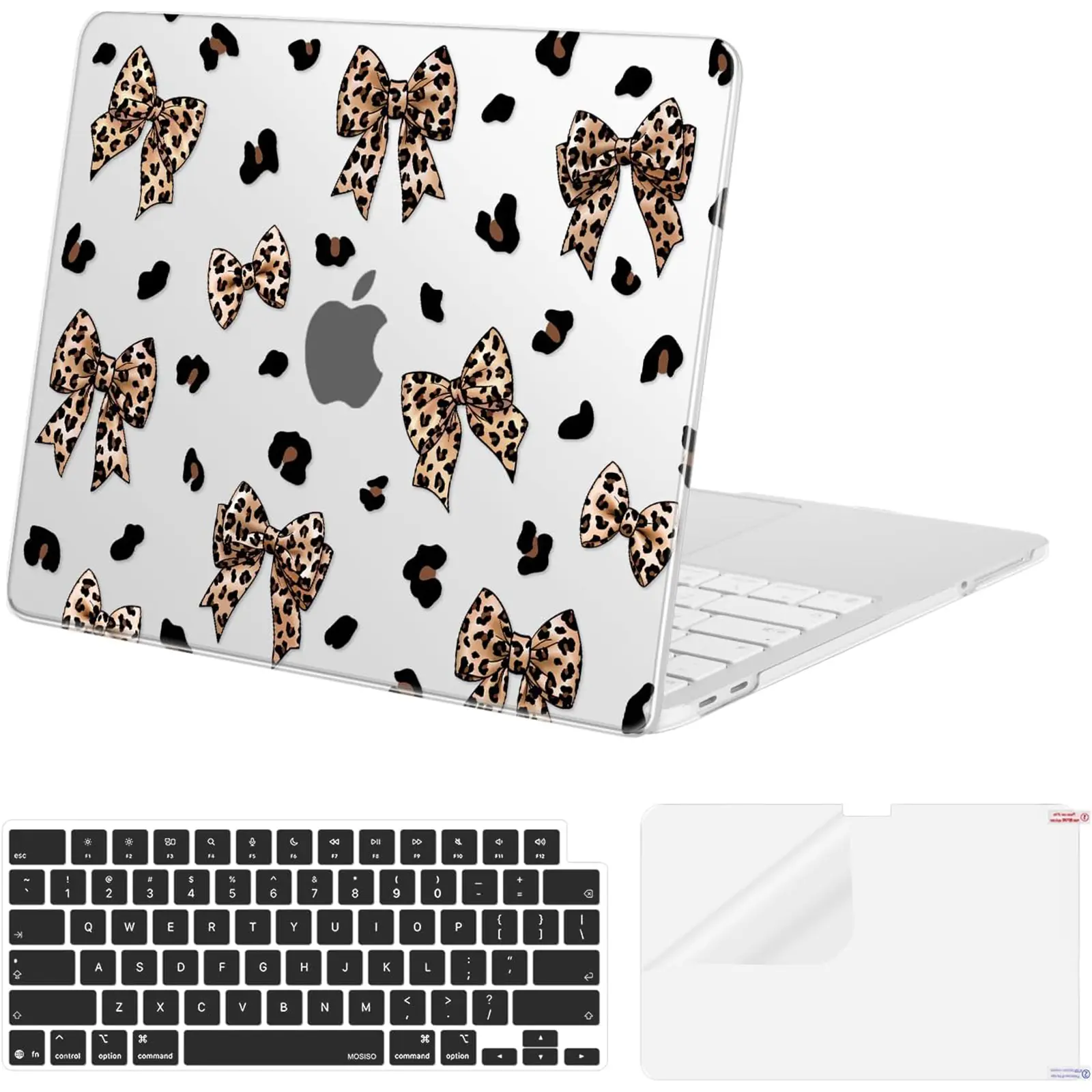 MOSISO Case Compatible with MacBook Neo 13 Inch A3404 2026 A18 Pro Chip, Leopard Bow Printed Hard Shell Laptop Cover with 2 Keyboard Covers and Screen Protector, Slim Scratch-Resistant Protective Case for Students and Professionals (Case Only, Not Laptop)