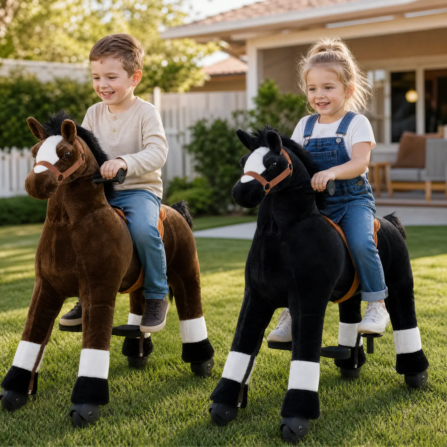 Ride on Horse for Big Kids, Horse Ride on Toy for 4 to 9 Years Old, (35.8'' Height) Riding Horse Rider Mechanical Walking Action Plush Animal, No Battery or Electricity, Max Load 165LBS - Brown