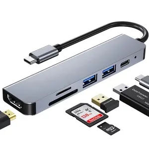 USB C Hub 5/6/8 In 1 Type C 3.1 To 4K Adapter USB Hubs with SD/TF Card Reader PD Fast Charge 2.0/3.0 data transfer port USB flash drive socket Compact and portable Carry on business trips for MacBook Laptop Computer PC Android phone Tablet
