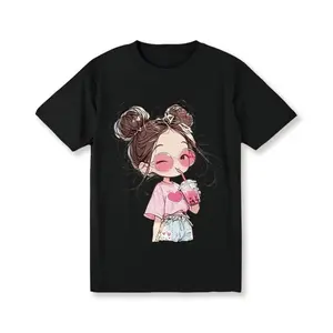 Women's Short-Sleeve Round-Neck T-Shirt - Cartoon Cute Printed Loose-Fit Summer Cartoon Sports Top, Comfortable Sporty Outdoor Casual Clothes, Shortsleeve