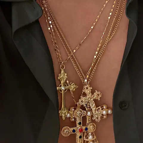 Vintage Punk Cross Pendant Necklace, Cross Chain Design, Fashion Jewelry for Party, Daily Clothing Decor, Trendy All-match & Exquisite Jewelry for Birthday Gift, Punk Style Necklace