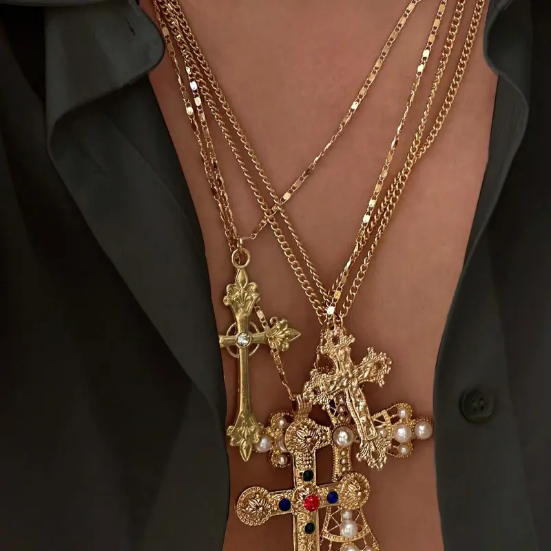 Vintage Punk Cross Pendant Necklace, Cross Chain Design, Fashion Jewelry for Party, Daily Clothing Decor, Trendy All-match & Exquisite Jewelry for Birthday Gift, Punk Style Necklace