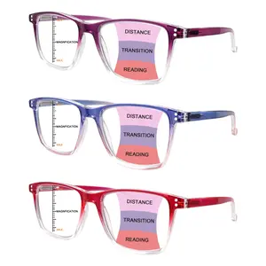 3 Packs Progressive Multifocal Blue Light Blocking Reading Glasses for women, Style Classic solid gradient frames with spring hinges for comfortable wear. Offers three levels of vision adjustment, suitable for daily commuting and computer work.