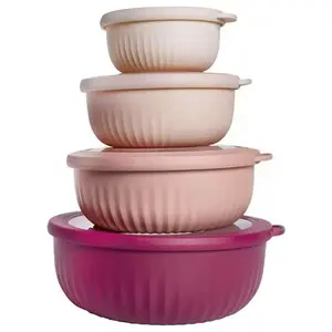 4-Piece Mixed Plastic Bowl Set with Lids, Food-Grade Salad Containers, Reusable Snack Bowls, Refrigerator Storage, Kitchen Essentials, Leak Proof Container, Leakproof Kitchen Containers