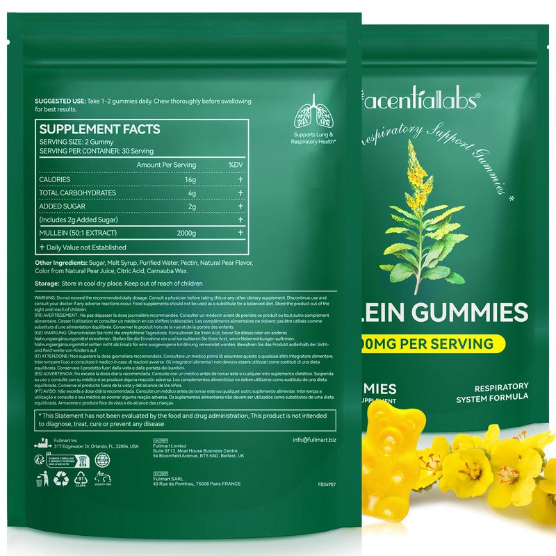 Acentiallabs Mullein Gummies 2000MG Per Serving Lung & Respiratory Support Gummies-60 Gummies Dietary supplement